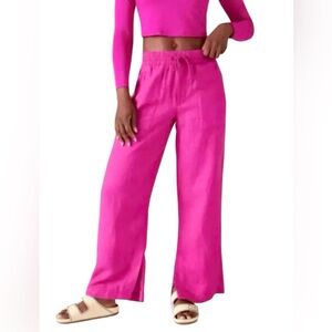 Athleta Retreat Wide Leg Linen Pants with Elastic Waist, Fuchsia Size Medium-EUC